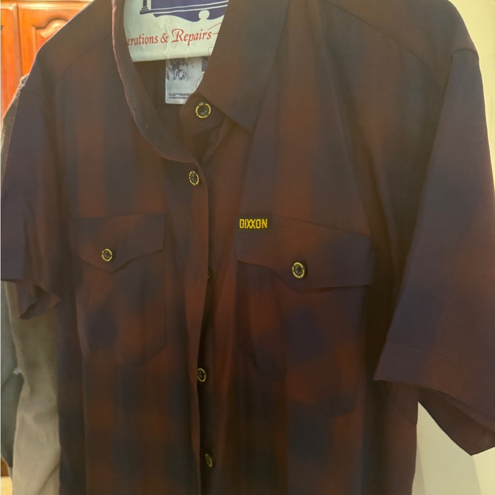 DIXXON Women's Navy and Burgundy Plaid Button Down Shirt